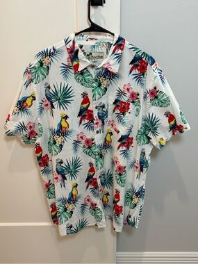 Oliver & Burke Shirt Mens Hawaiian XL  White Short Sleeve Button Tropical Beach